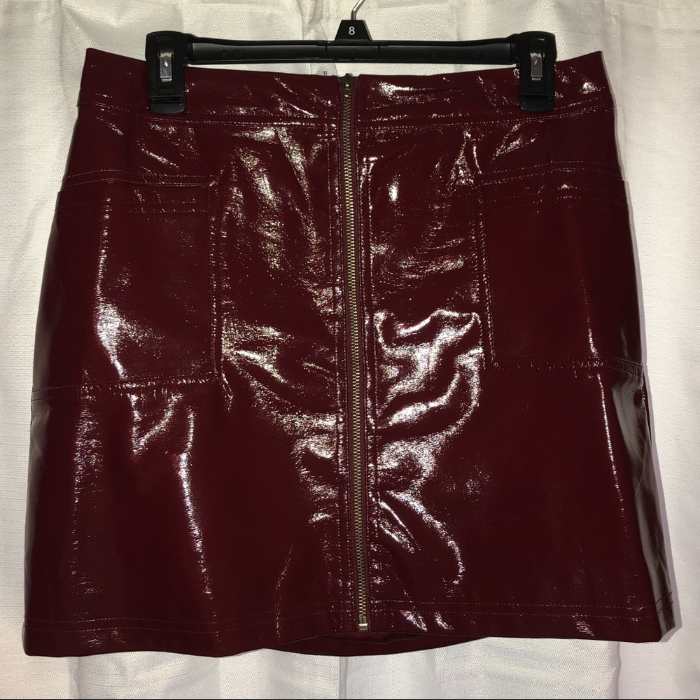 Red leather skirt